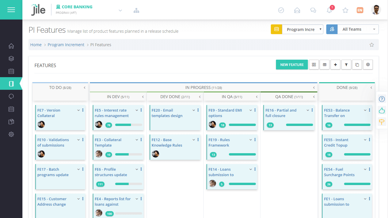 Kanban for Development Epic-Product Features - Jile