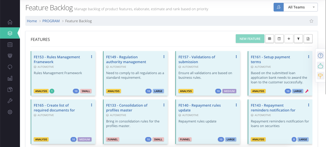 Manage agile product backlog and features